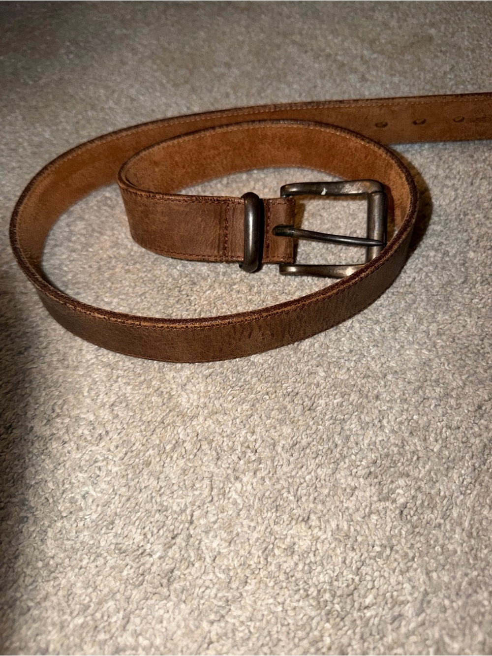 Classic Kudo’s  Men's Brown Leather Belt with Distressed Metal Buckle